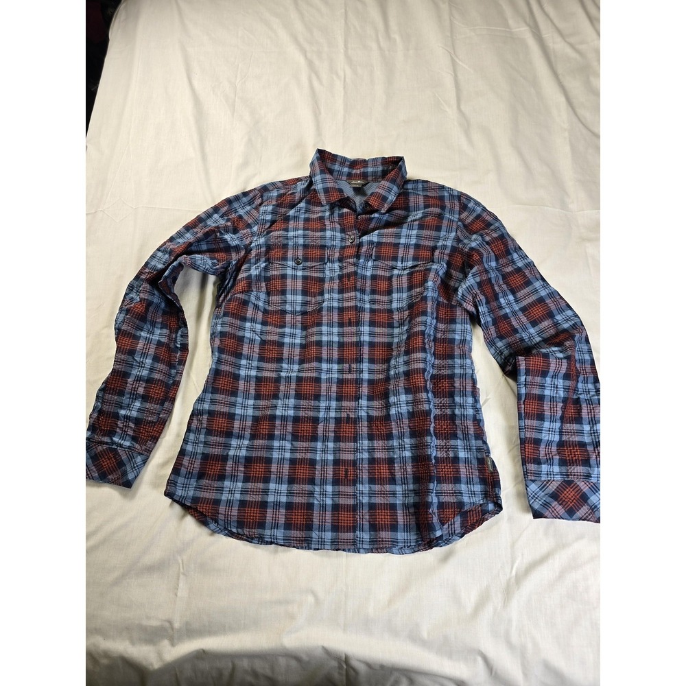 Eddie Bauer Shirt Womens Small Blue Plaid Button Up Long Sleeve Lightweight